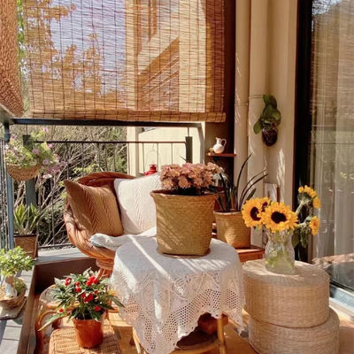 Çayevi Ofisi Bambu Roll Up Güneşlikler, Balkon İçin Bambu Stor Perdeler