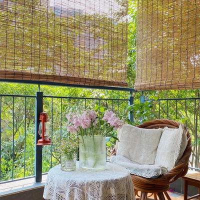 Çayevi Ofisi Bambu Roll Up Güneşlikler, Balkon İçin Bambu Stor Perdeler