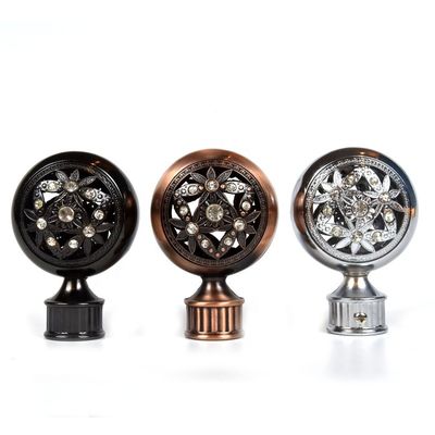 Fabrika doğrudan toptan şerit bronz renk 28mm metal elmas kristal perde finials perde çubuk aksesuarları