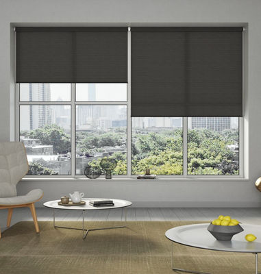 Oturma Odası İçin% 100 Gri ​​Polyester Kumaş Stor Perde% 85 Açık Oran
